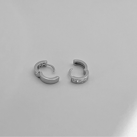 Sterling silver cz small hoop earrings, silver huggie hoops, cz huggie hoops - Picture 9 of 9